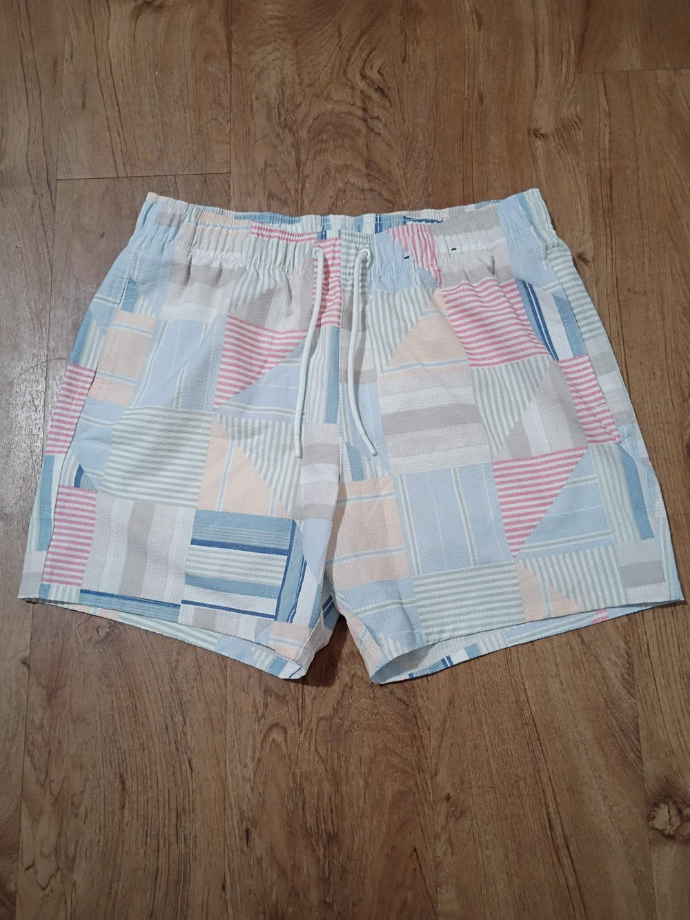 Hollister Pastel Geo Swim Trunks in Blue, Pink, Cream